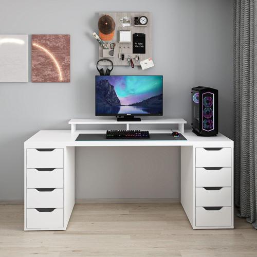 Alen 180 Cm 8 Çekmeceli Geniş Çalışma & Oyuncu Masası - Beyaz