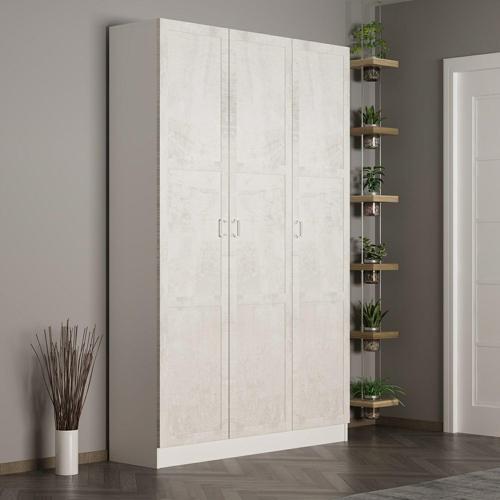 Kale 210 Cm 3 Kapaklı 1B Raf Portmanto Beyaz Eskitme Beyaz