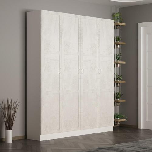 Kale 210 Cm 4 Kapaklı 2B Raf Portmanto Beyaz Eskitme Beyaz