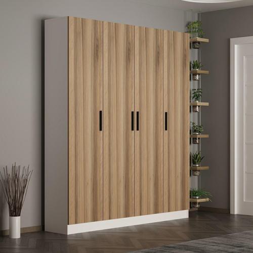 Kale 210 Cm 4 Kapaklı 2B Raf Portmanto Beyaz Dore