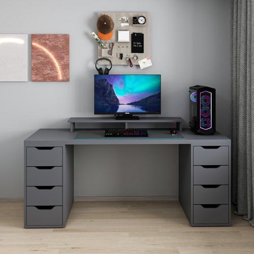 Alen 180 Cm 8 Çekmeceli Geniş Çalışma & Oyuncu Masası - Antrasit