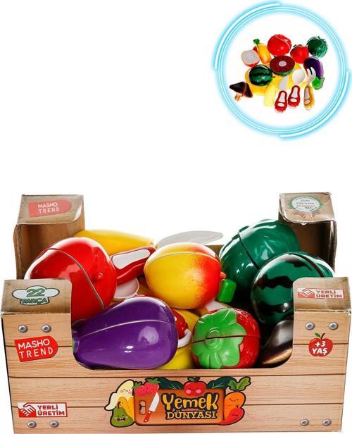 22 Parça Kesmeli Sebze-meyveler -Eğitici Sebze Meyve Seti - Gelişim Oyuncak Seti