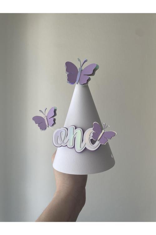 Kelebek Konsept 1 Yaş Parti Şapkası, İlk Yaşım Karton Şapka