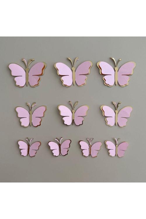 10'Lu Toz Pembe Gold Kelebek Doğum Günü Süsü, Pasta Süsü, Cupcake Süsü