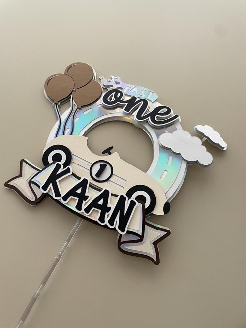 Araba Temalı 1 Yaş Doğum Günü Işıklı Pasta Süsü | Kişiye Özel İsimli Cake Topper |