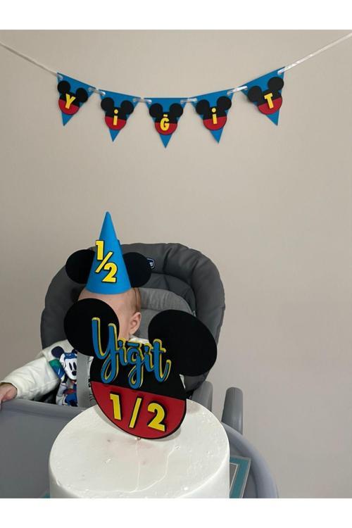 Mickey Mouse Konsept Kişiye Özel Doğum Günü Seti, Yarım Yaş 3 Parça Parti Seti