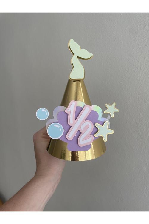 Denizkızı Konsept Parti Şapkası Yarım Yaş Kutlama Karton Şapka, 1 Yaş Doğum Günü Şapkası