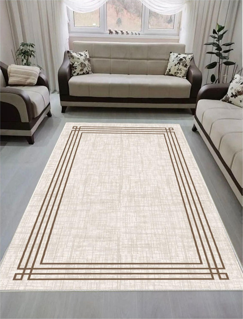 Kaymaz Tabanlı Halı Yıkanabilir Halı Yolluk Dijital Baskı Krem