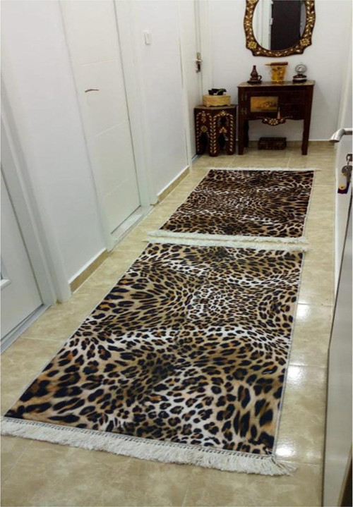 Leopar Kaymaz Tabanlı Yıkanabilir Halı Kilim Yolluk