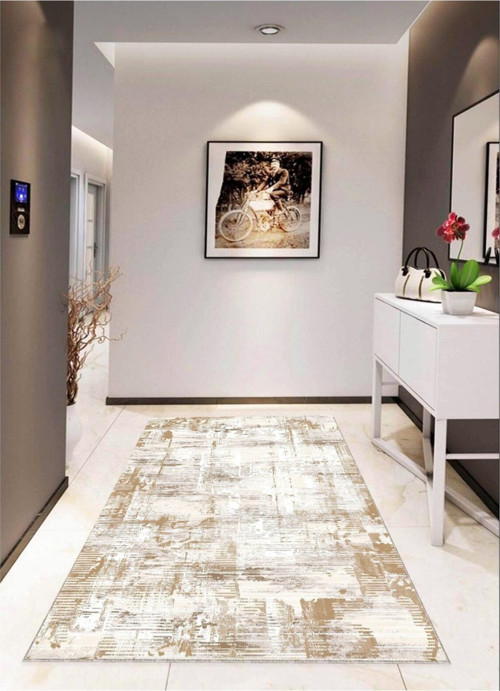 Kahverengi Kaymaz Tabanlı Halı Makinede Yıkanabilir Antialerjik Halıyolluk Dijital Baskı