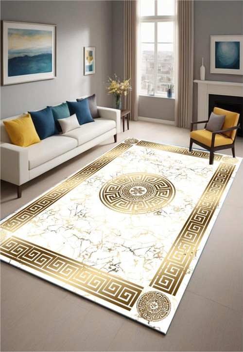 Gold Dijital Baskı Halı Kaymaz Tabanlı Yıkanabilir Halı Yolluk Salon Halısı