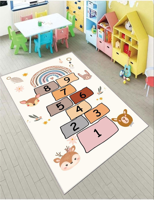 Seksek Çocuk Oyun Halısı Kaymaz Makinede Yıkanabilir Eğitici Bebek Ve Çocuk Odası Halısı Oyun Matı