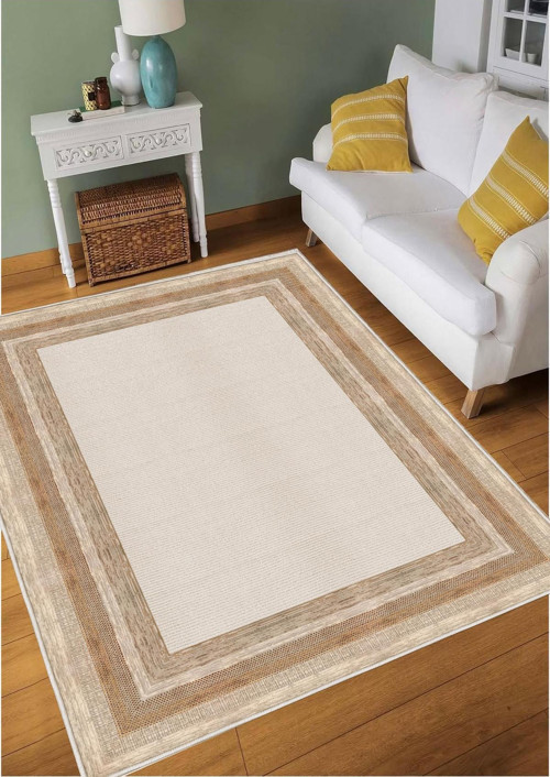 Krem Kahve Gri Dijital Baskı Halı Kaymaz Tabanlı Yıkanabilir Halı Yolluk Salon Halısı 784