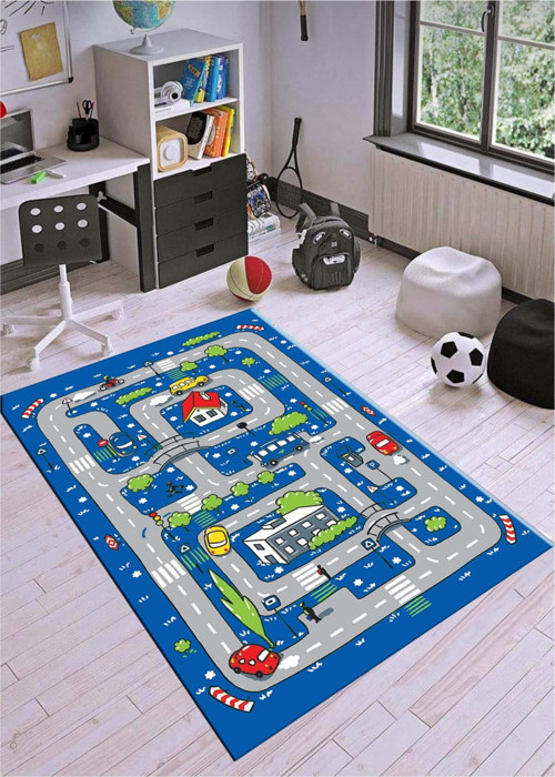 Trafik Çocuk Oyun Halısı Kaymaz Makinede Yıkanabilir Eğitici Bebek Ve Çocuk Odası Halısı Oyun Matı