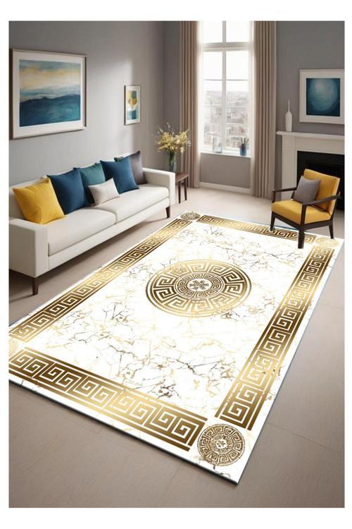 Gold Dijital Baskı Halı Kaymaz Tabanlı Yıkanabilir Halı Yolluk Salon Halısı