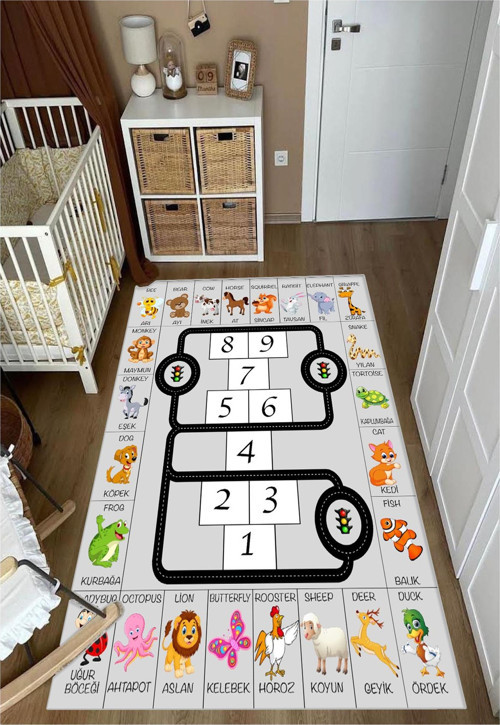 Öğretici Ingilizce Seksek Çocuk Oyun Halısı Kaymaz Makinede Yıkanabilir Eğitici Bebek Ve Çocuk Odası