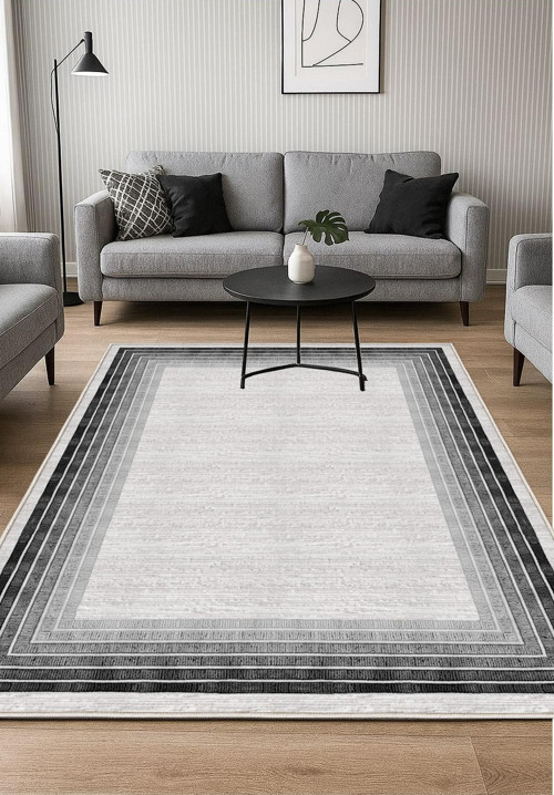 Gri Dijital Baskı Halı Kaymaz Tabanlı Yıkanabilir Halı Yolluk Salon Halısı 779