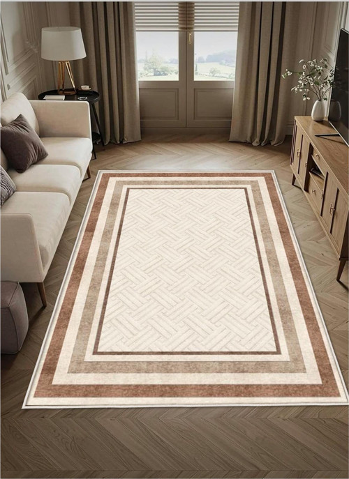 Kahverengi Krem Dijital Baskı Halı Kaymaz Tabanlı Yıkanabilir Halı Yolluk Salon Halısı 657