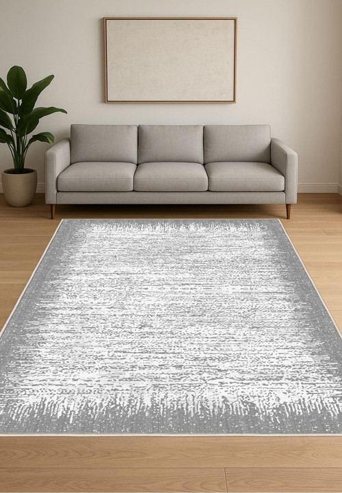 Gri Dijital Baskı Halı Kaymaz Tabanlı Yıkanabilir Halı Yolluk Salon Halısı 769