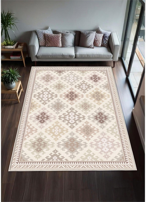 Kahverengi Krem Dijital Baskı Halı Kaymaz Tabanlı Yıkanabilir Halı Yolluk Salon Halısı 658