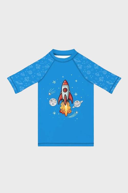 Skyrocket Baskılı Uv Korumalı Kısa Kollu Mayo Erkek Çocuk T Shirt ST2532000003 MAVİ