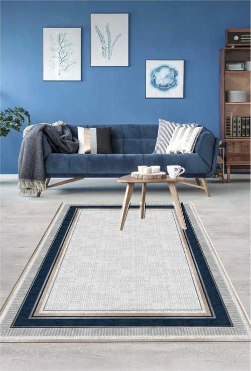 Lacivert Dijital Baskı Halı Kaymaz Tabanlı Yıkanabilir Halı Yolluk Salon Halısı6