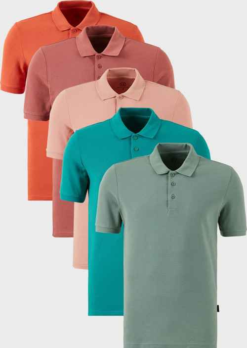 Pamuklu Regular Fit Düğmeli Polo Yaka 5'li Paket Erkek T Shirt 5902127S5 Tarçın-Pudra-Benetton-Gül-Elma Yeşili