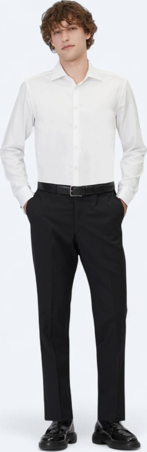 Siyah Düz Dokuma Fitted Fit Klasik Yün Karışımlı Pantolon