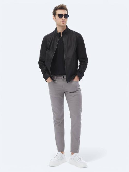 Gri Dokuma Slim Fit Casual Pamuk Karışımlı Pantolon