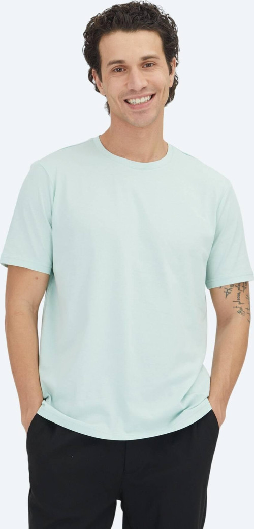 Açık Yeşil Düz Bisiklet Yaka %100 Pamuk T-Shirt