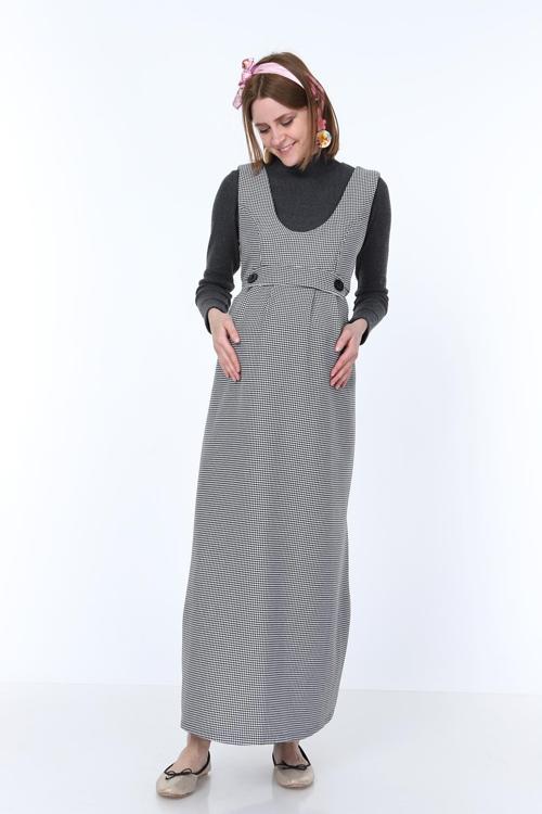 9138-Kazayağı Çift Düğme Maxi Jile Hamile Elbise