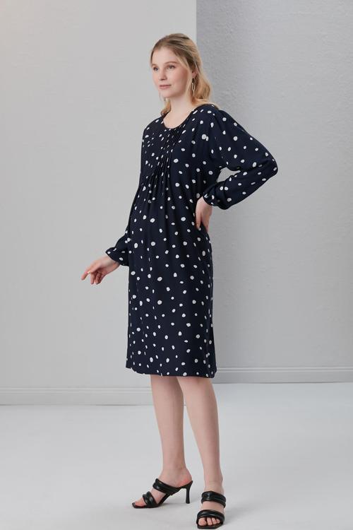 4502-Nervürlü Yaka Puanlı Viskon Hamile Tunik-Elbise