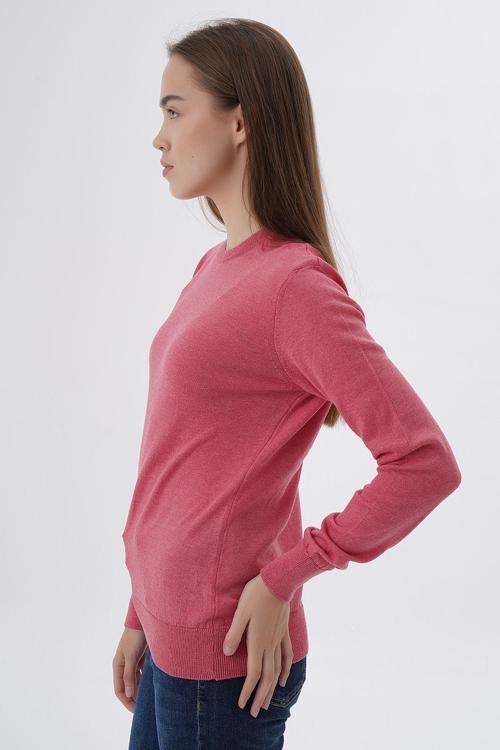 Kadın Koyu Pembe %100 Organik Pamuk Bisiklet Yaka Triko Kazak Bluz Trıst-6101