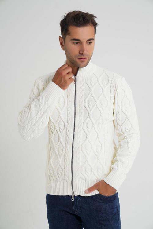 Erkek Kemik Cepli Fermuarlı Yürütme Saç Örgülü Yün Hırka TRIST-5355