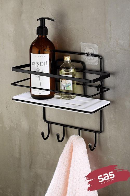 4 Kancalı Yapışkanlı Ayarlanabilir Banyo Duş Rafı – Paslanmaz Kristal Şampuanlık (Yapıştır/Vidala) S
