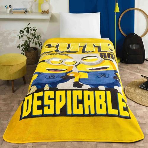 Lisanslı Tek Kişilik Çocuk Battaniye (160x220)-Minions 4 Sarı