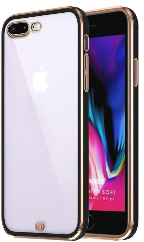 Şeffaf Koruyucu Kılıf iPhone 8 Plus için, Altın-Siyah Çerçeveli, Ultra İnce Tasarım