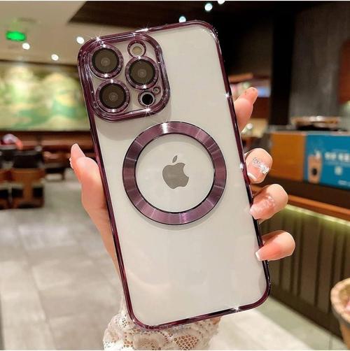 Şeffaf Mor iPhone 14 Pro Max Kılıf, MagSafe Şarj Uyumlu, Kamera Lens Korumalı