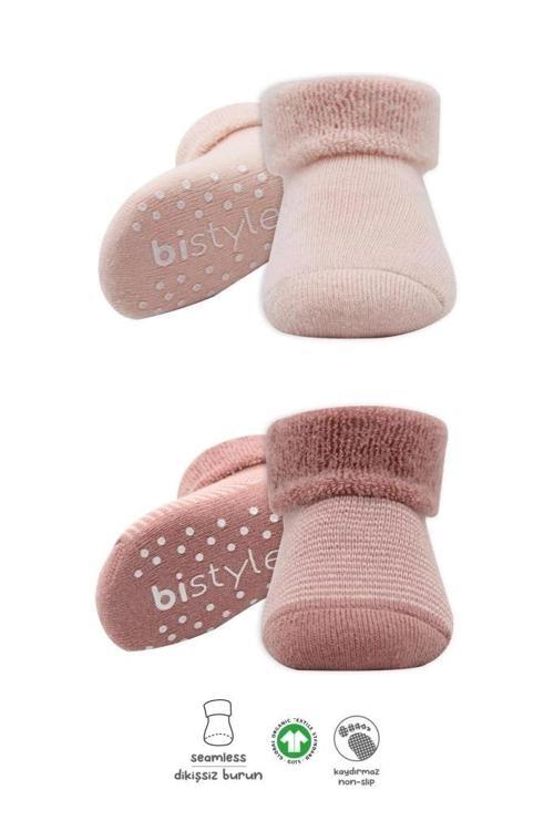 BFS   Bistyle Çemberli Kaymaz Havlu Soket Çorap 2'Li BS10503 Pudra Pembe