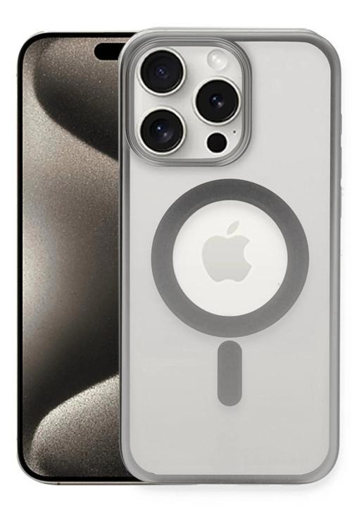 iPhone 15 Pro Max Kılıf Erozi Magsafe Kapak - Gümüş-(5796)