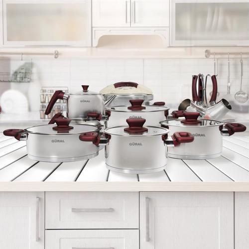 GÜRAL ÇELİK 18 Parça Çelik Tencere Takımı - Mor
