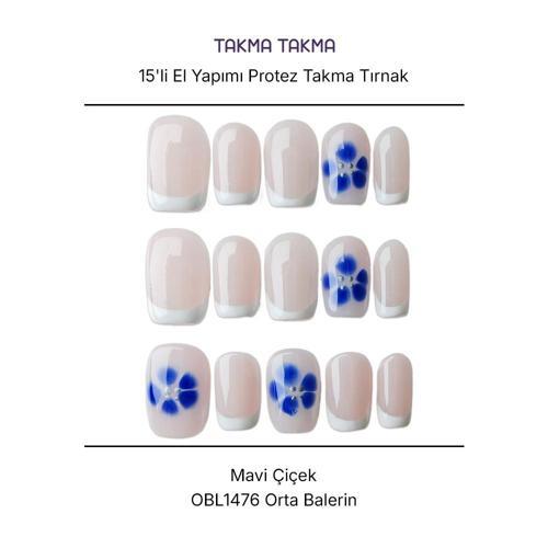 15'li Beyaz Orta Balerin OBL1476 Tekrar Kullanılabilir El Yapımı Protez Takma Tırnak Beyaz-M