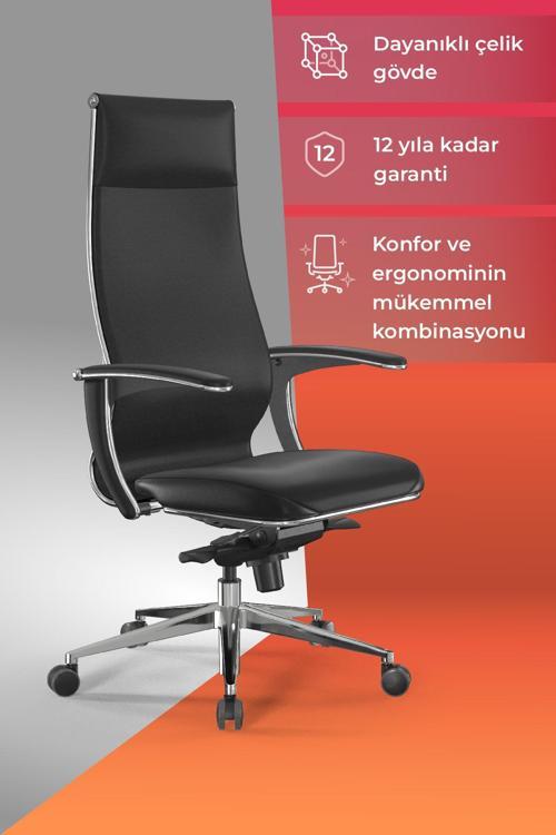 Samurai Ergonomik Koltuk | Bel Destekli, Tekerlekli, Yükseklik Ayarlı, Deri Makam Koltuğu - 2D7.4.1.61