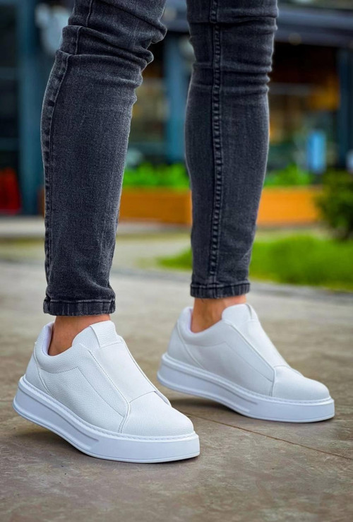 KB-007 Kuback Beyaz Yüksek Taban Tek Bant Bağcıksız Günlük Erkek Ayakkabı