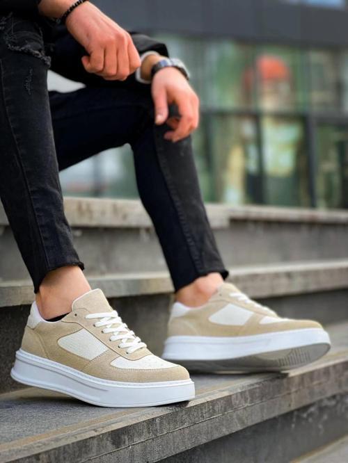 KB-X8 Kuback Bej Keten Süet Yüksek Taban Günlük Spor Ayakkabı