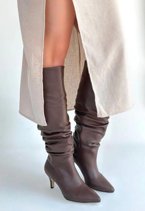 Zelya Kahverengi Cilt Topuklu Çizme