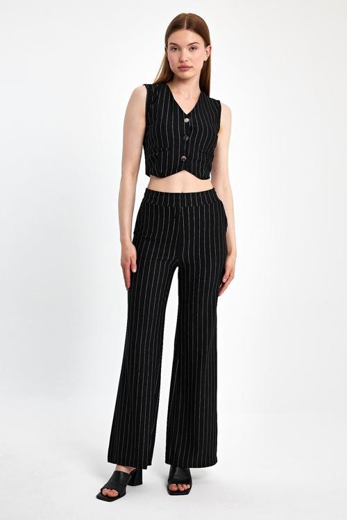 Çizgili Yelekli Pantolon Takım
