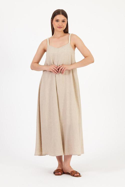 Askılı Keten Elbise