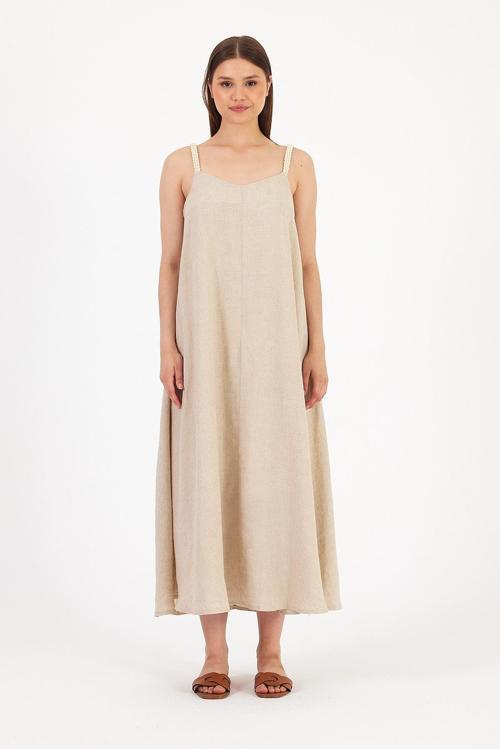 Askılı Keten Elbise