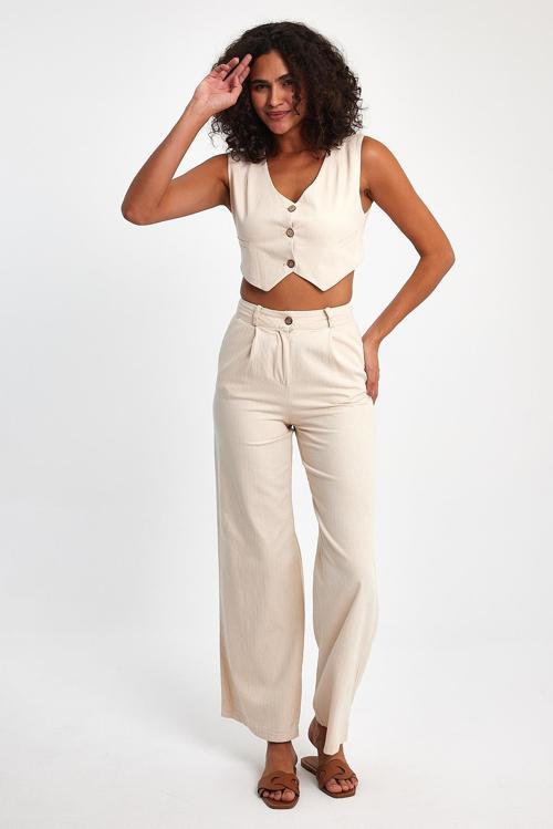 Keten Pantolon Yelek Takım